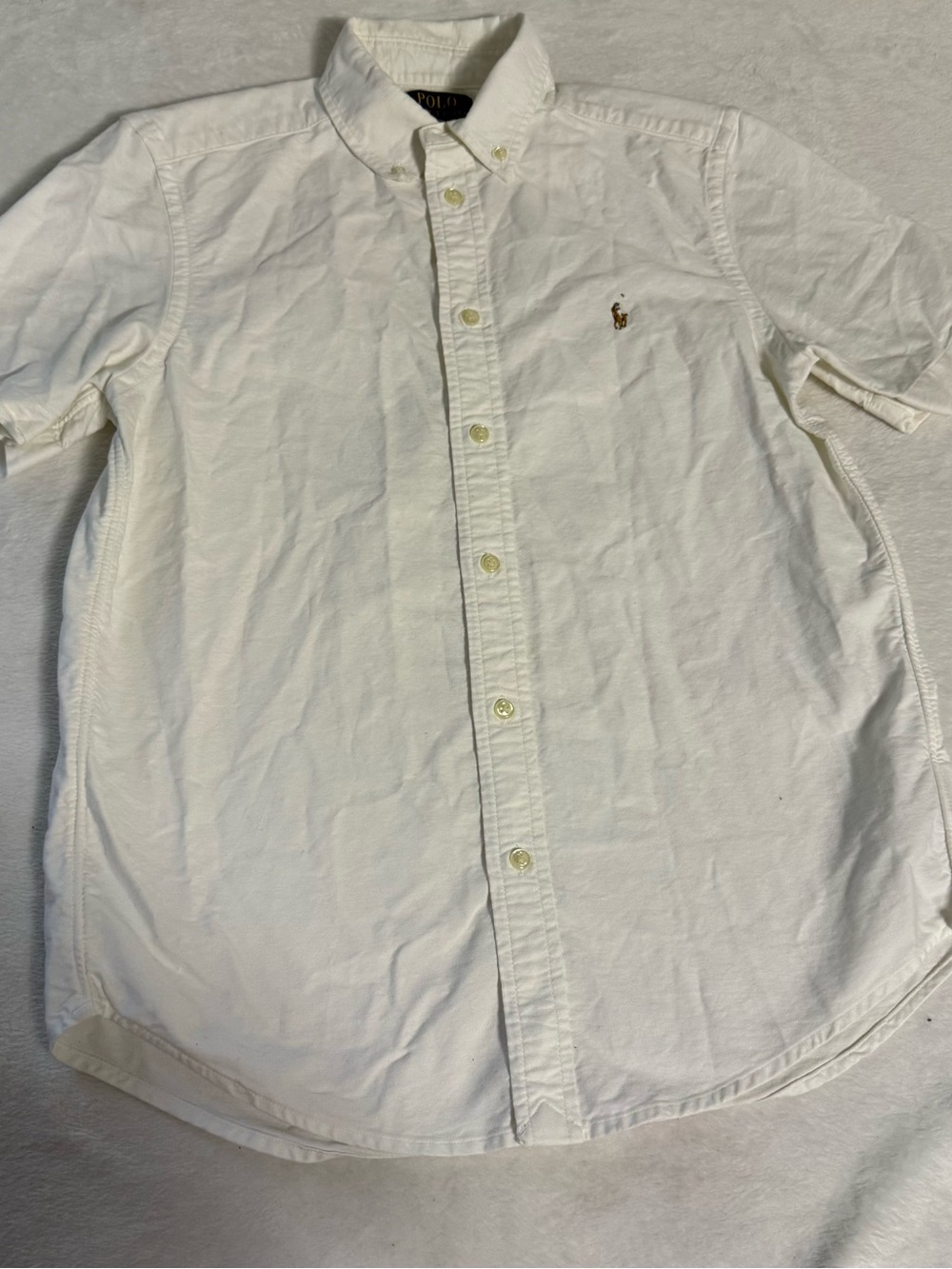Ralph Lauren Boys L (14-16) Classic Button-Down Oxford Shirt - White Embroidered